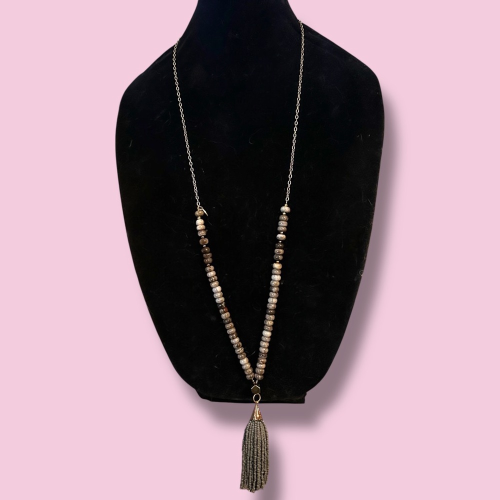 Betsy Pittard Designs Jasper bead chain tassel necklace